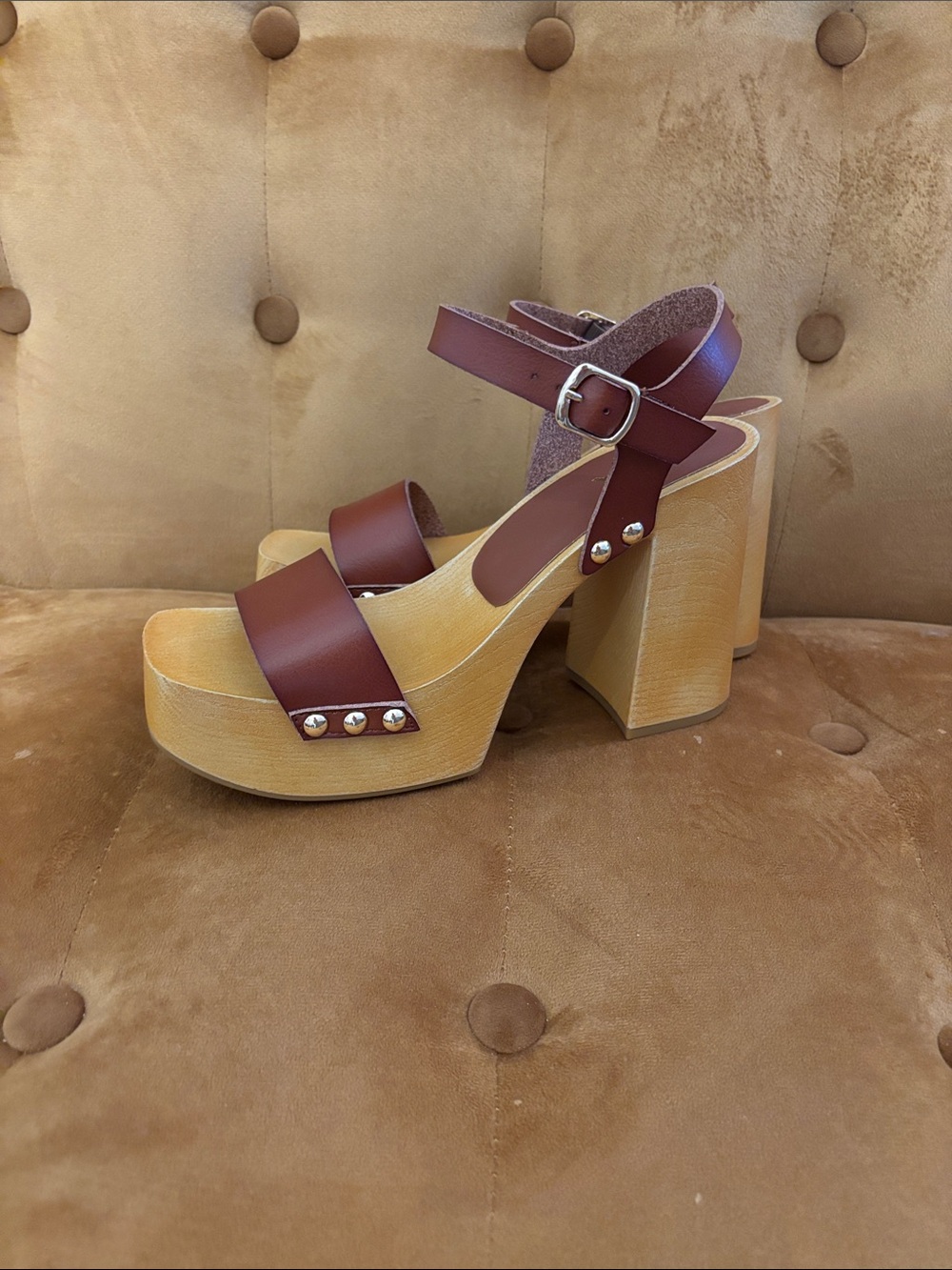 MIA Brown Platform Sandal with Studded Straps